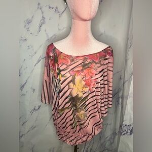 Perception Concept Y2K Sheer Striped Floral Lily Top Sz L 
* no size tag*.